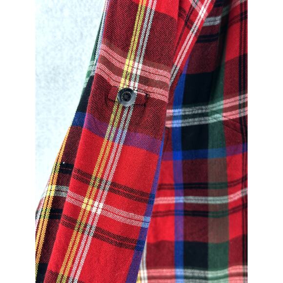 John Mark Size Small Top Shirt Plaid Button Down Frayed Hem Roll Tab Sleeve - Picture 8 of 13